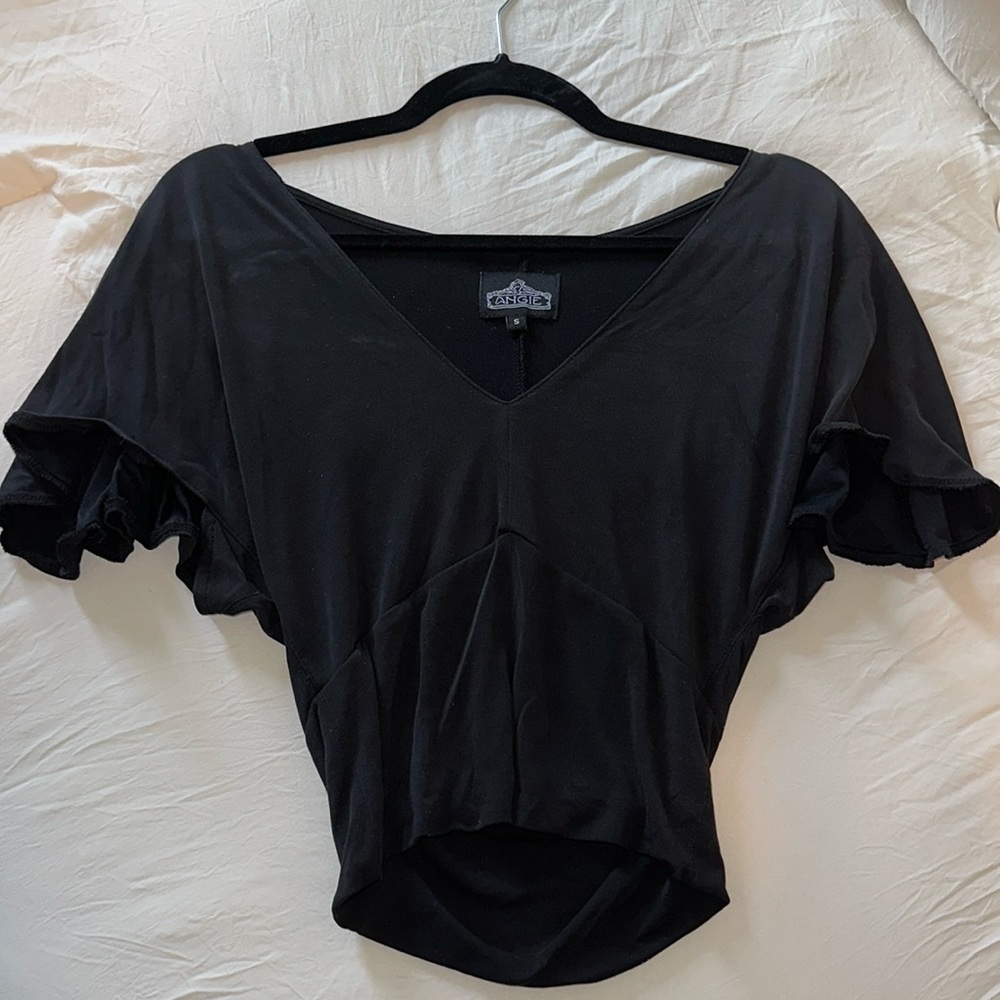 Black cropped top with capped sleeves. Size small